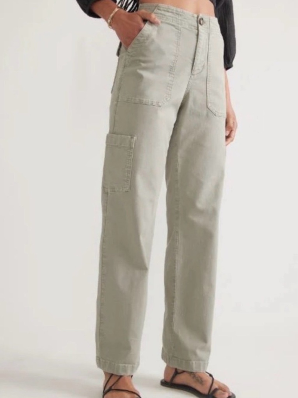 MARINE LAYER Aria Utility Pant in Light Olive sStraight Leg Cotton Twill- Size 8